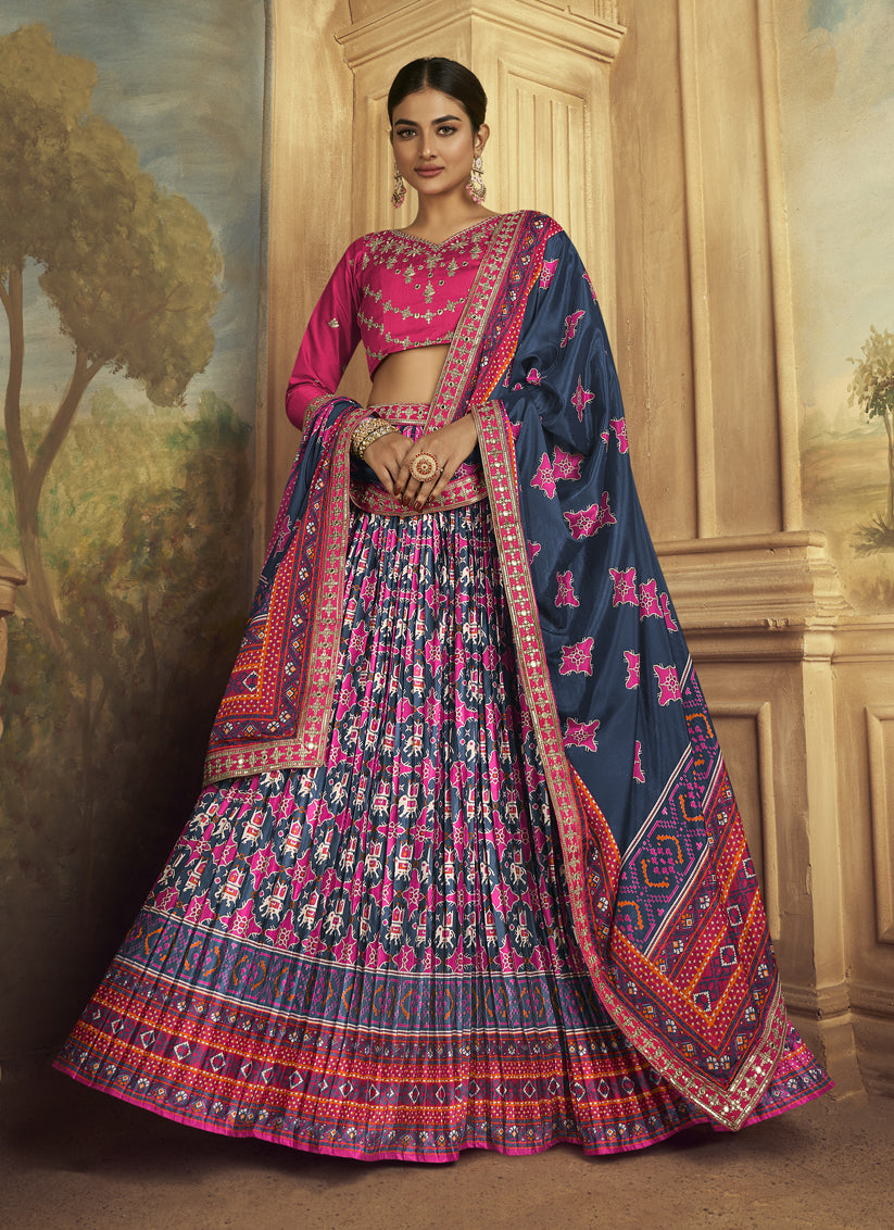 Multicolor Flared Gaji Silk Lehenga Choli for Sangeet