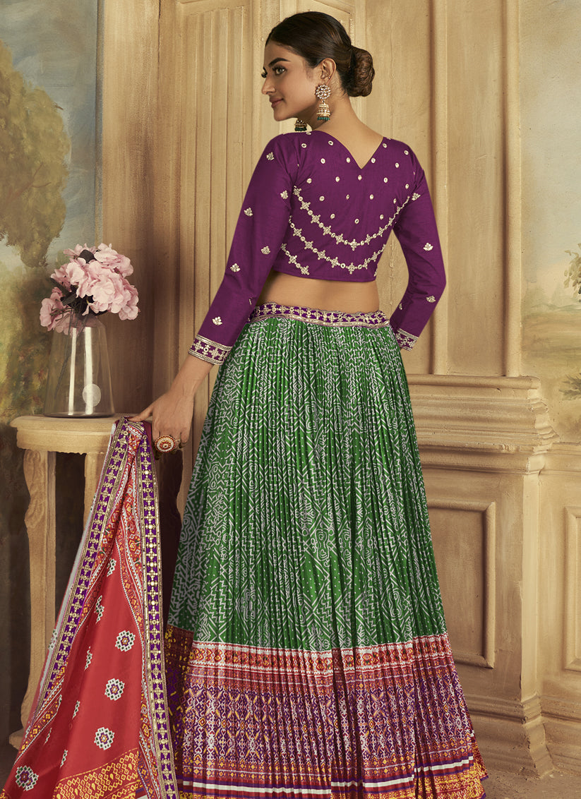 Kelly Green Flared Gaji Silk Lehenga Choli for Ceremonial