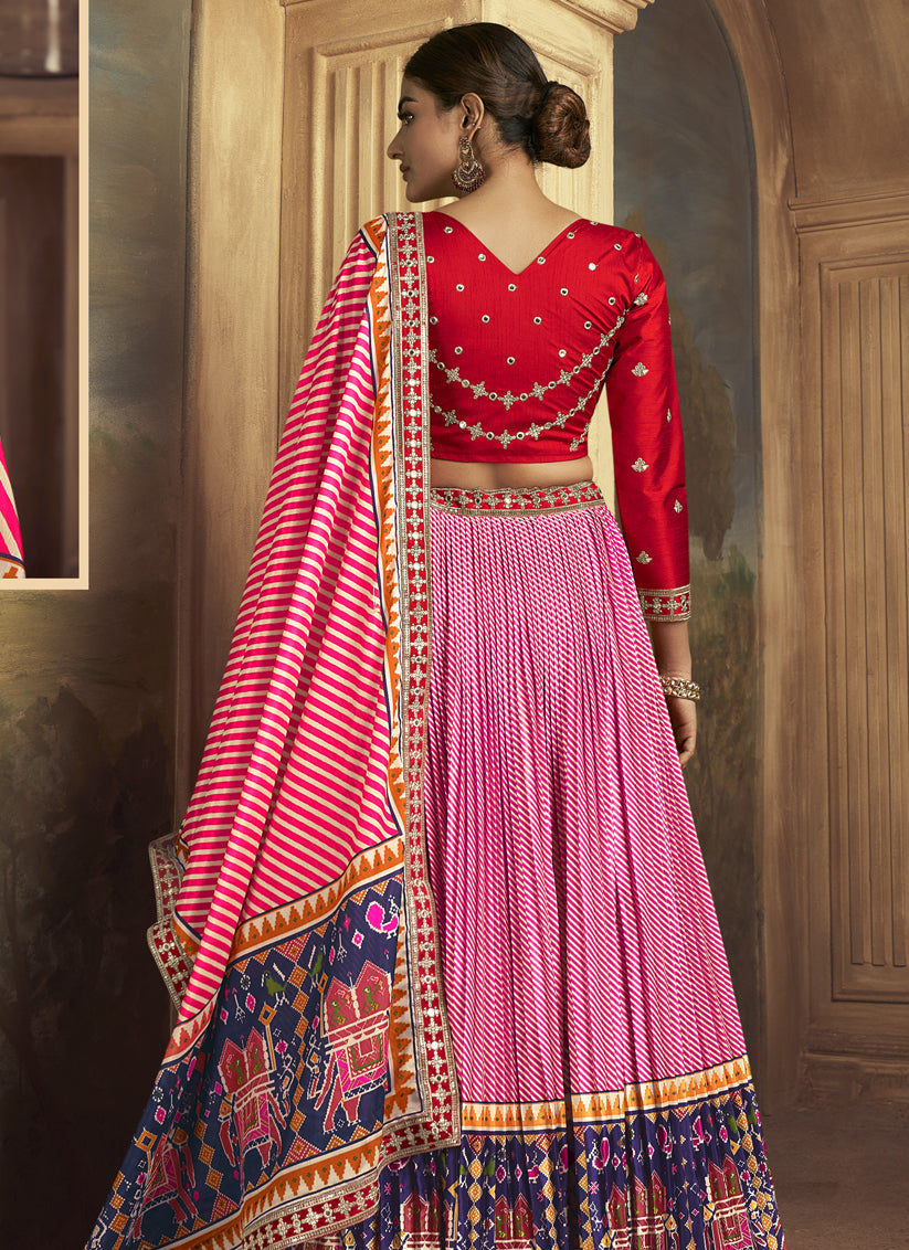 Cherry Pink Flared Gaji Silk Lehenga Choli for Ceremonial