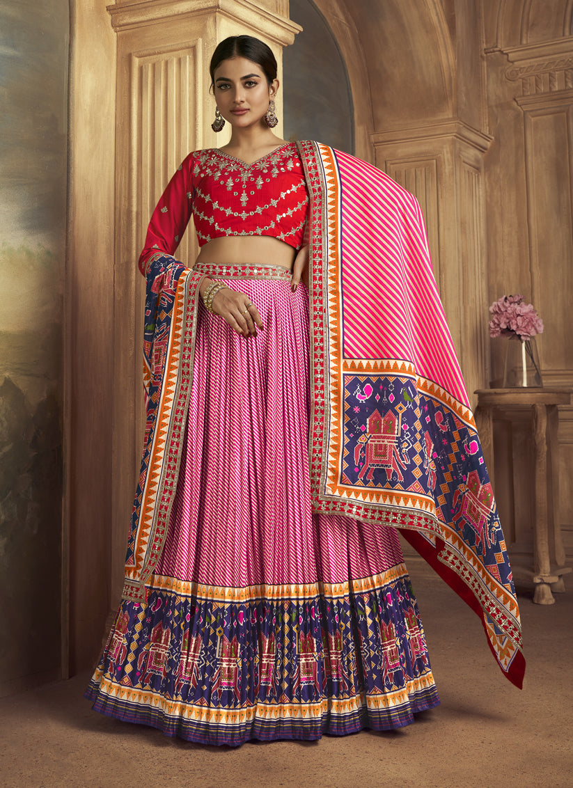 Cherry Pink Flared Gaji Silk Lehenga Choli for Ceremonial