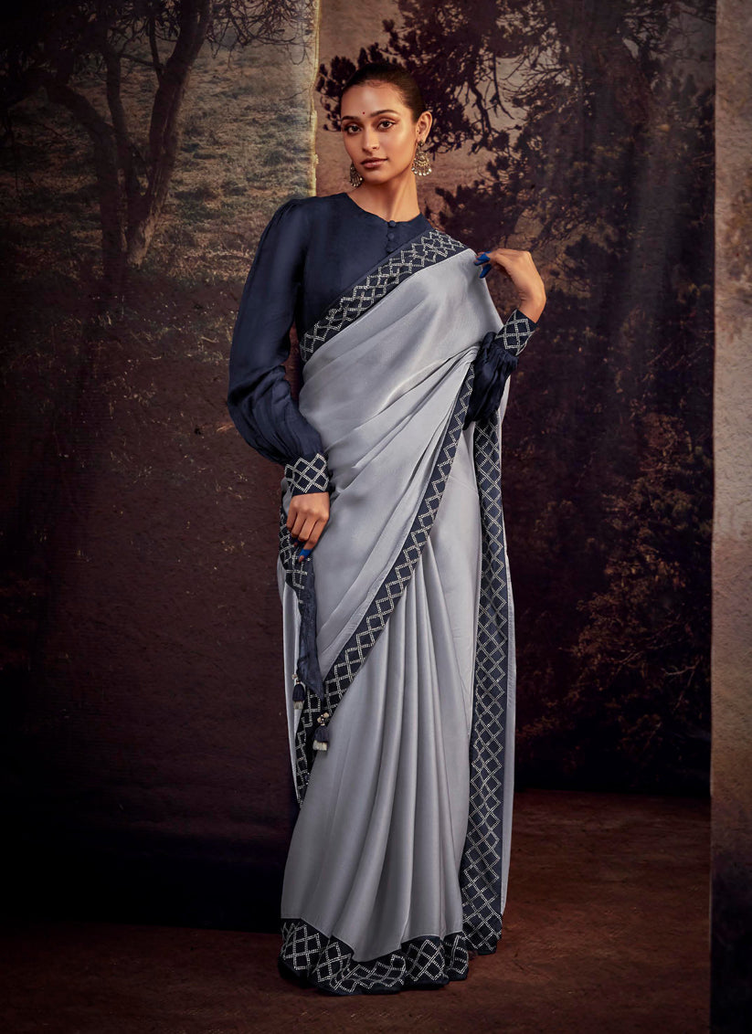 Grey Heavy Designer Saree