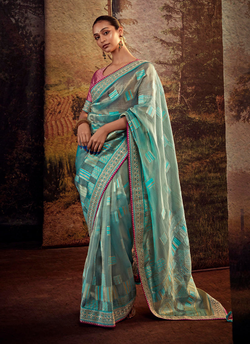 Sky Blue Heavy Designer Saree