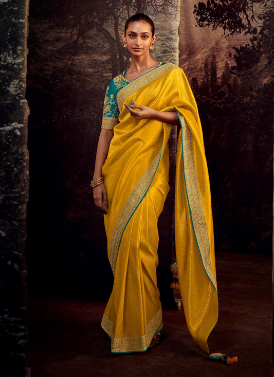 Mustard Yellow Heavy Designer Saree