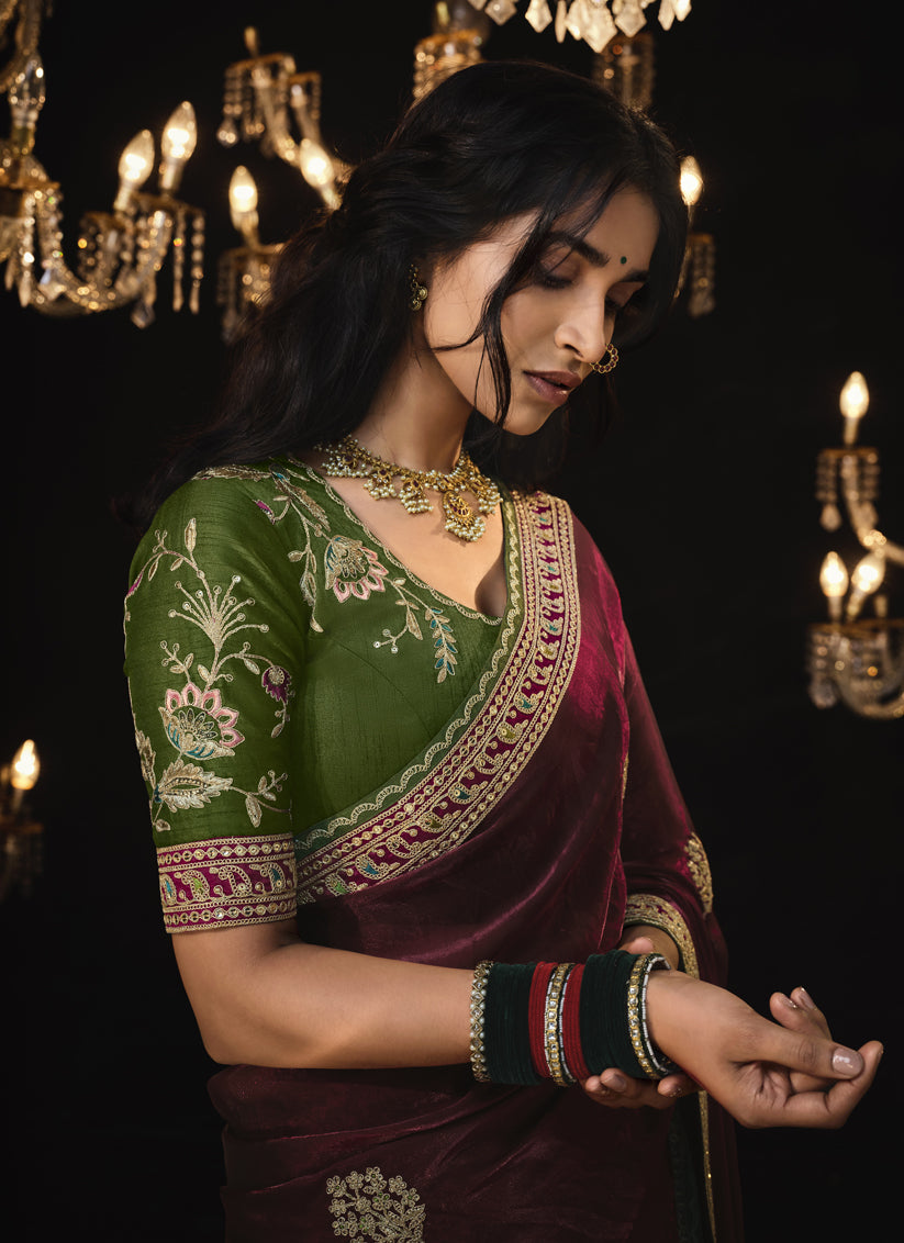 Garnet Brown Embroidered Designer Saree