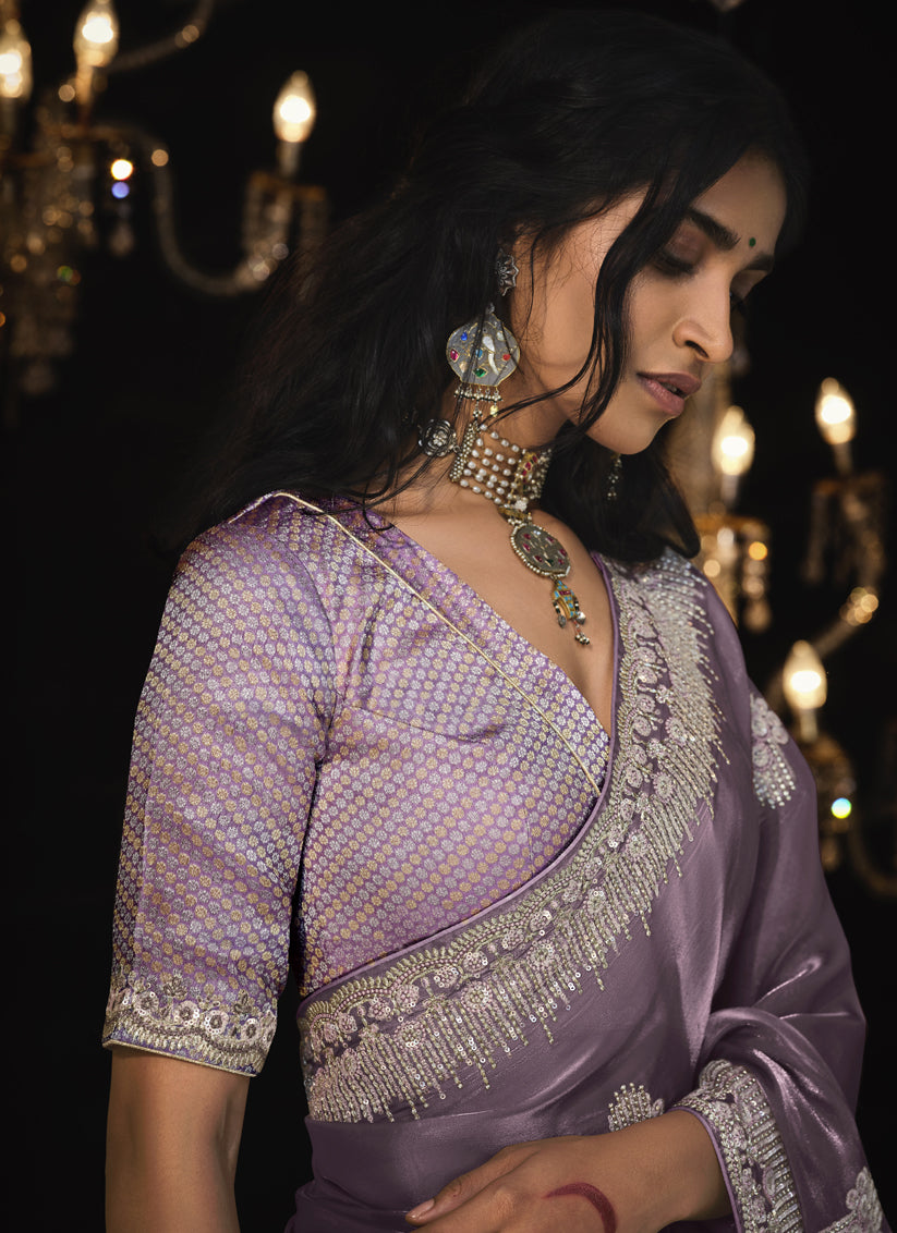 Lilac Embroidered Designer Saree