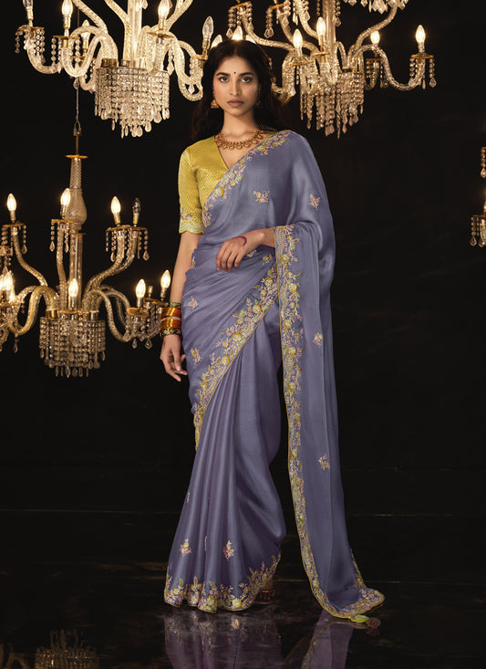 Lavender Embroidered Designer Saree