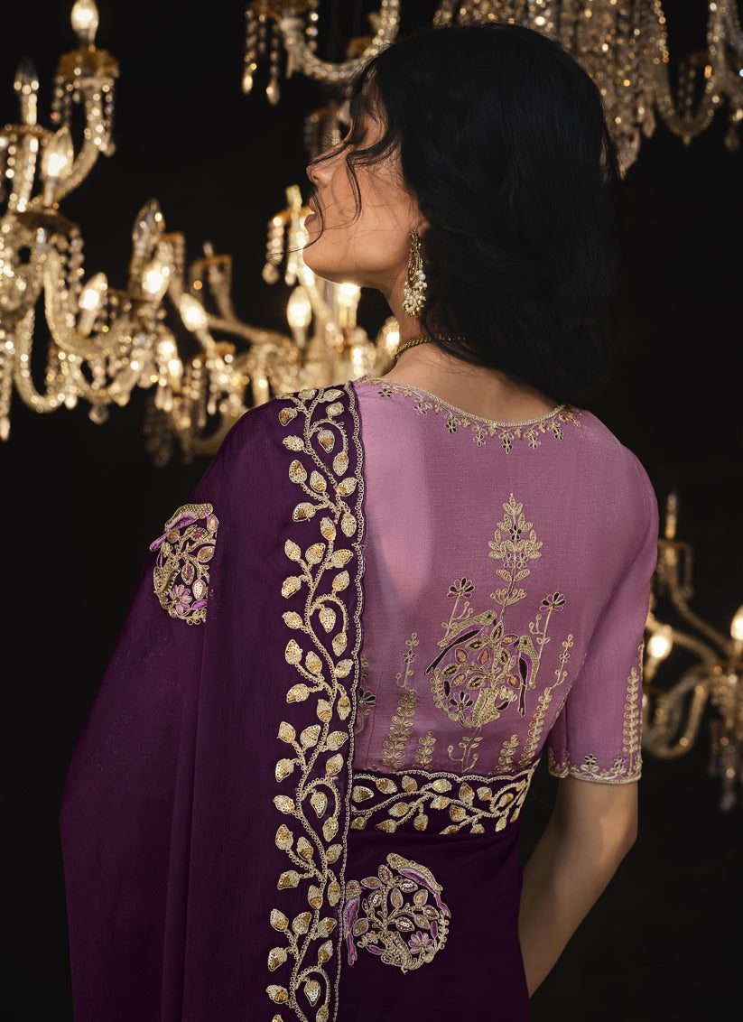 Burgundy Embroidered Designer Saree