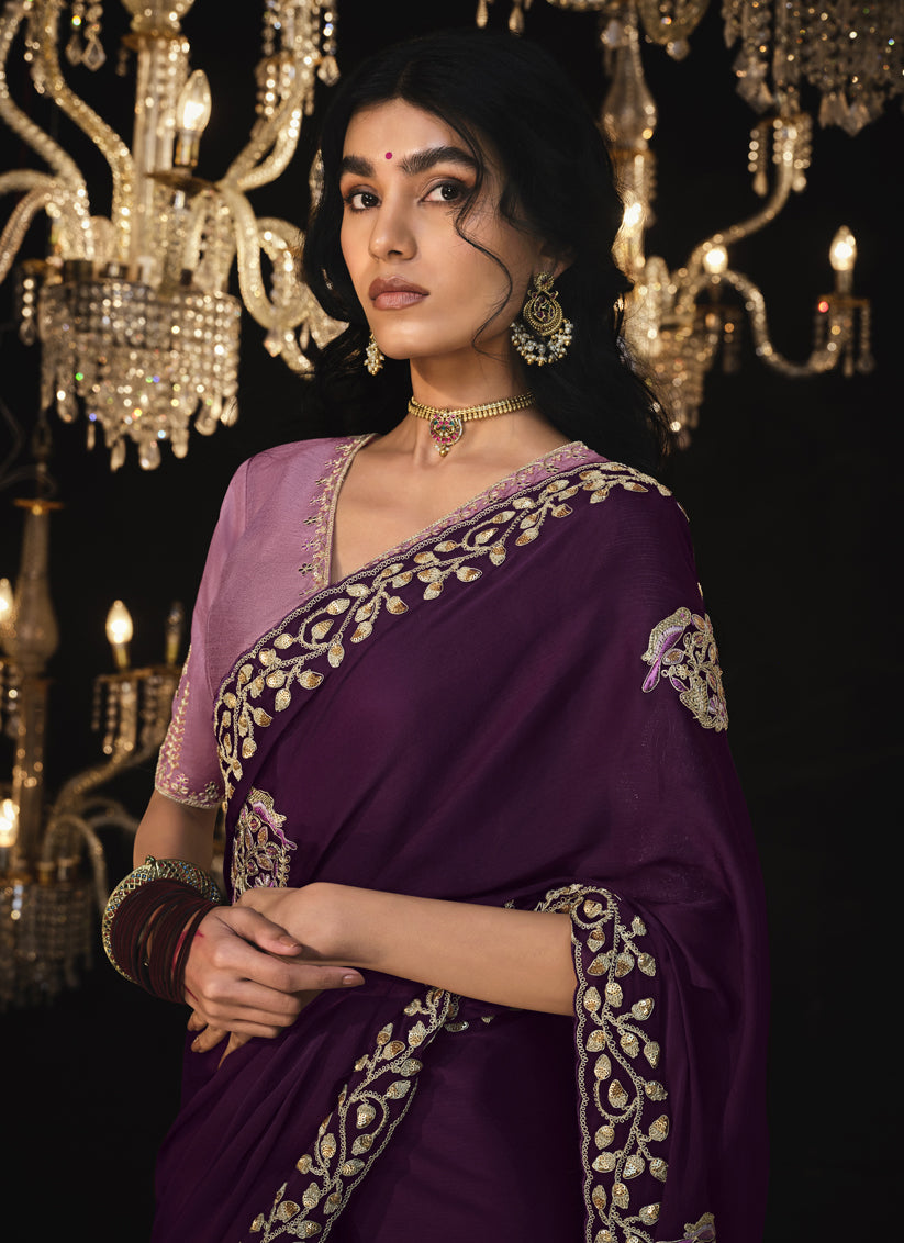 Burgundy Embroidered Designer Saree