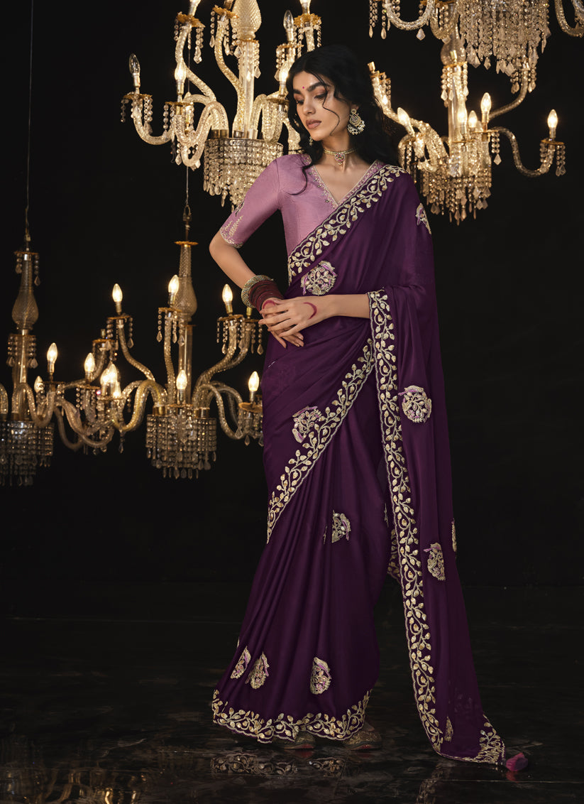 Burgundy Embroidered Designer Saree