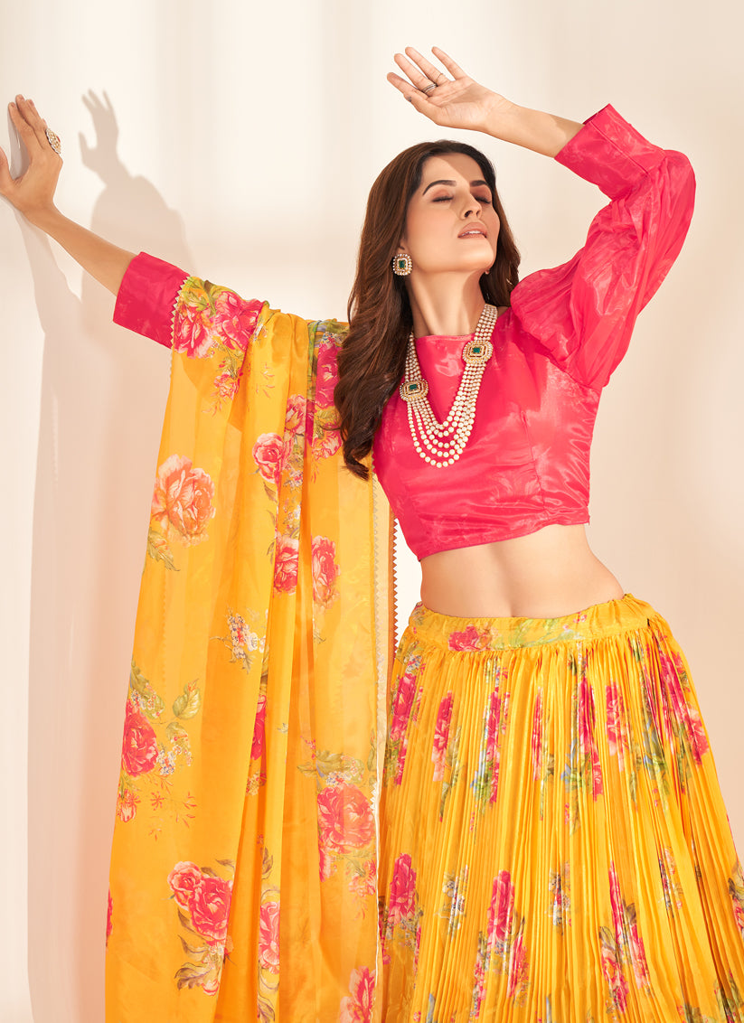 Sunny Yellow Pure Organza Readymade Lehenga Choli