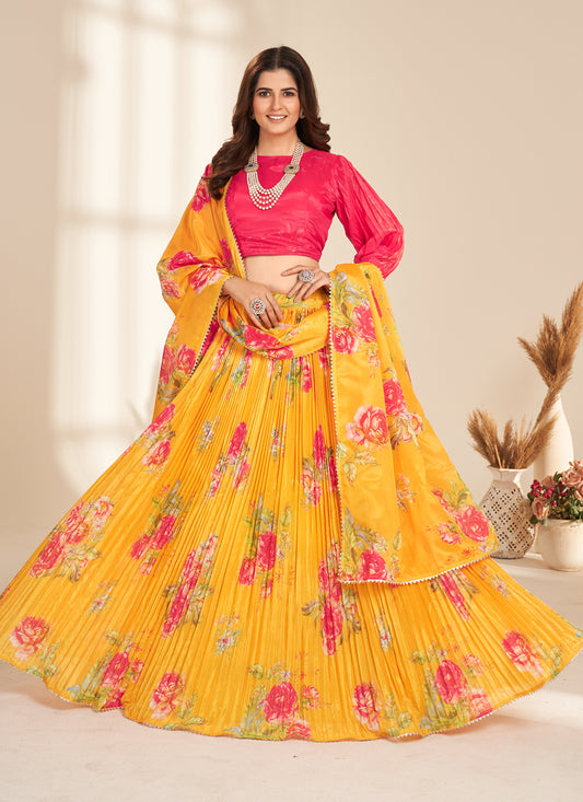 Sunny Yellow Pure Organza Readymade Lehenga Choli