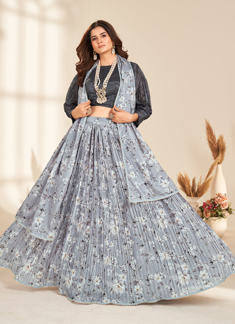 Smoke Grey Pure Organza Readymade Lehenga Choli