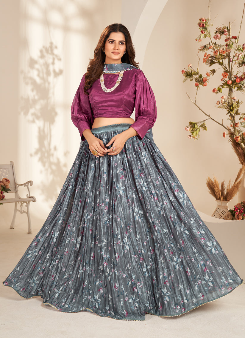 Slate Grey Pure Organza Readymade Lehenga Choli