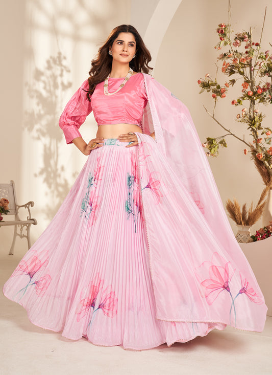 Rose Pink Pure Organza Readymade Lehenga Choli