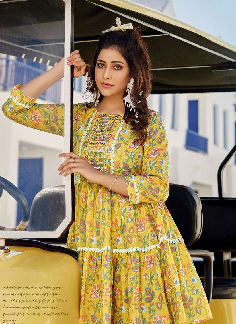 Yellow mul cotton kurti