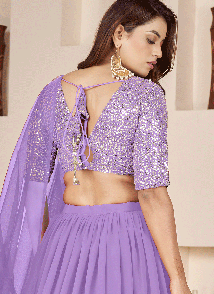 Dreamy Lavender Sequins & Embroidered Georgette Lehenga Choli with Soft Net Dupatta