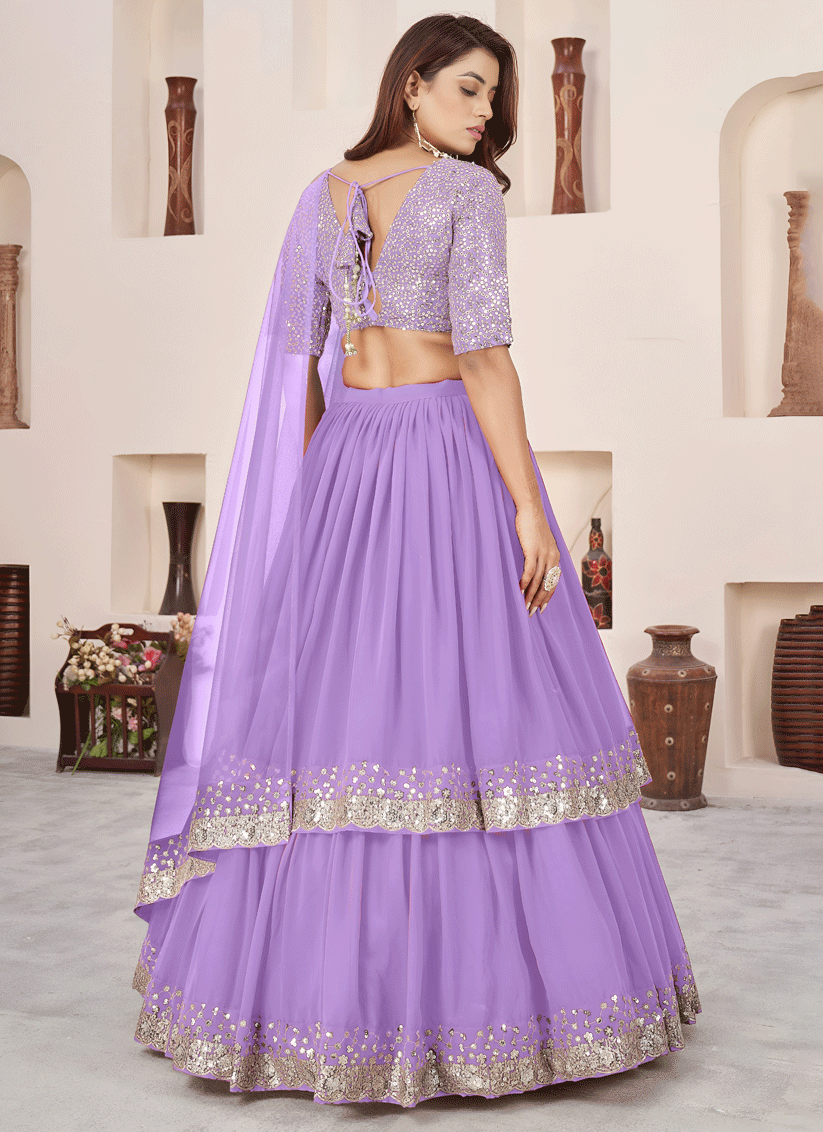 Dreamy Lavender Sequins & Embroidered Georgette Lehenga Choli with Soft Net Dupatta