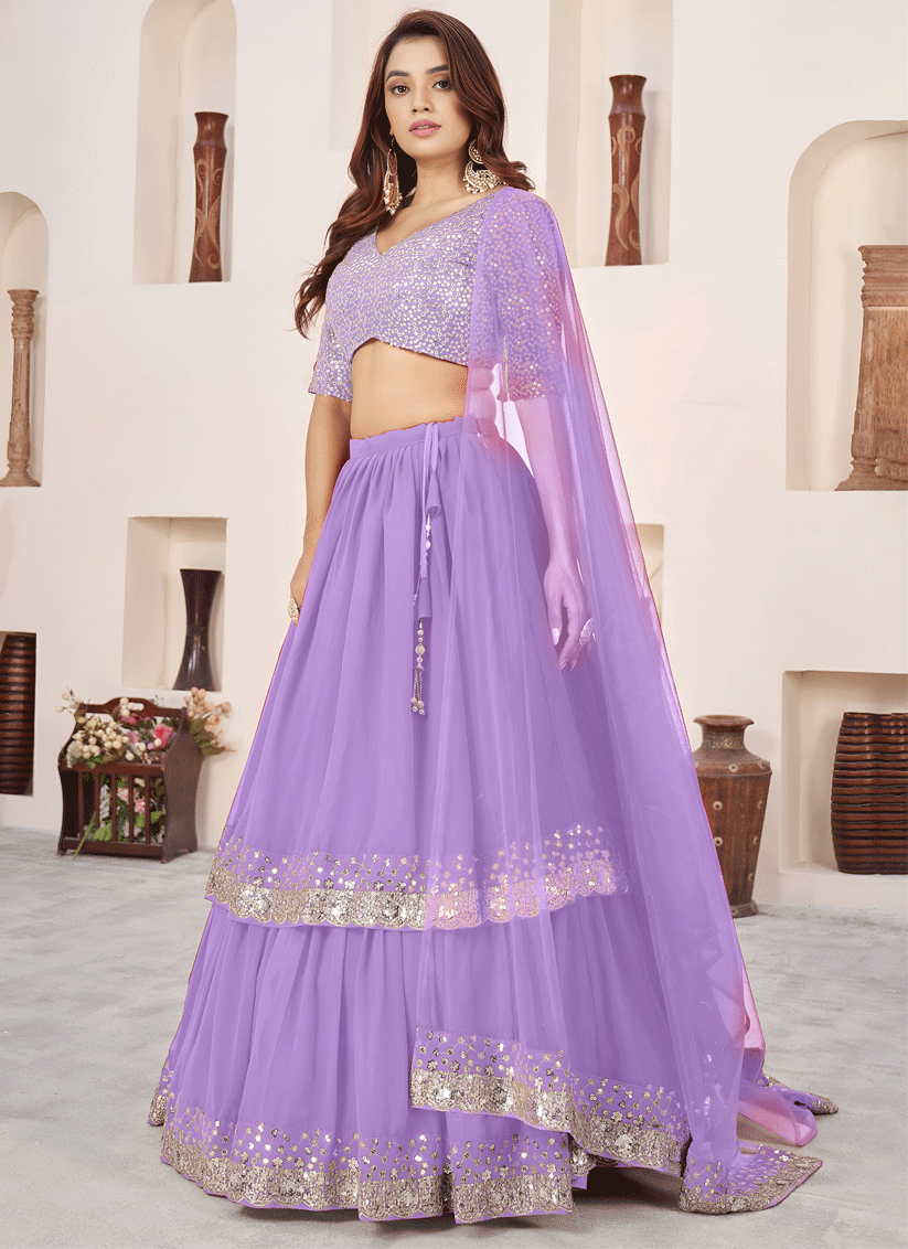 Dreamy Lavender Sequins & Embroidered Georgette Lehenga Choli with Soft Net Dupatta