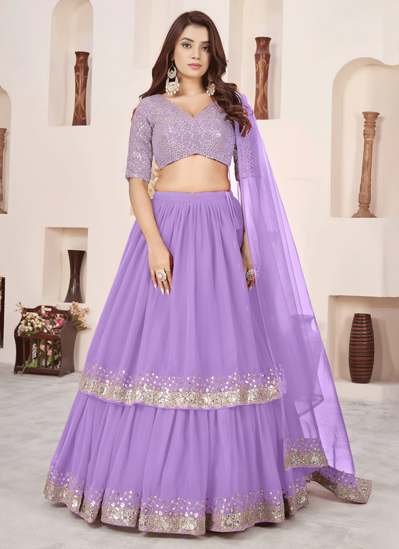 Dreamy Lavender Sequins & Embroidered Georgette Lehenga Choli with Soft Net Dupatta