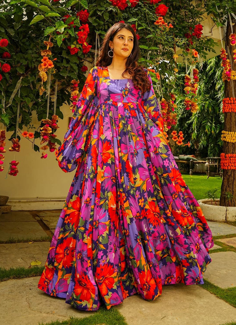 Multicolor Heavy Georgette Digital Printed Gown