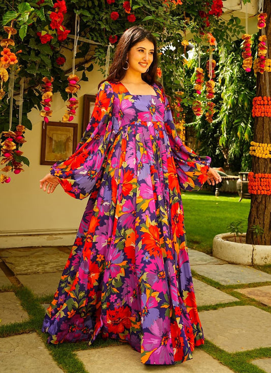 Multicolor Heavy Georgette Digital Printed Gown