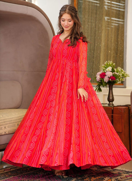 Red Heavy Georgette Digital Printed Gown