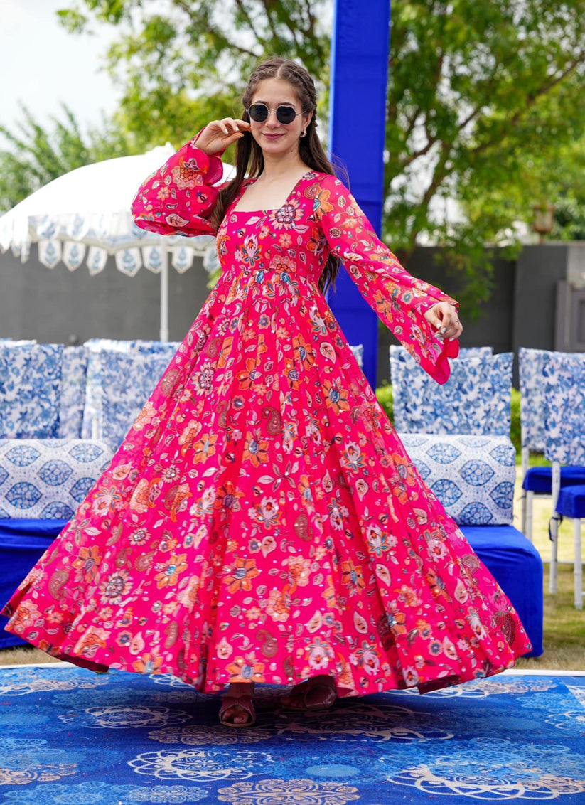 Rani Pink Heavy Georgette Digital Printed Gown