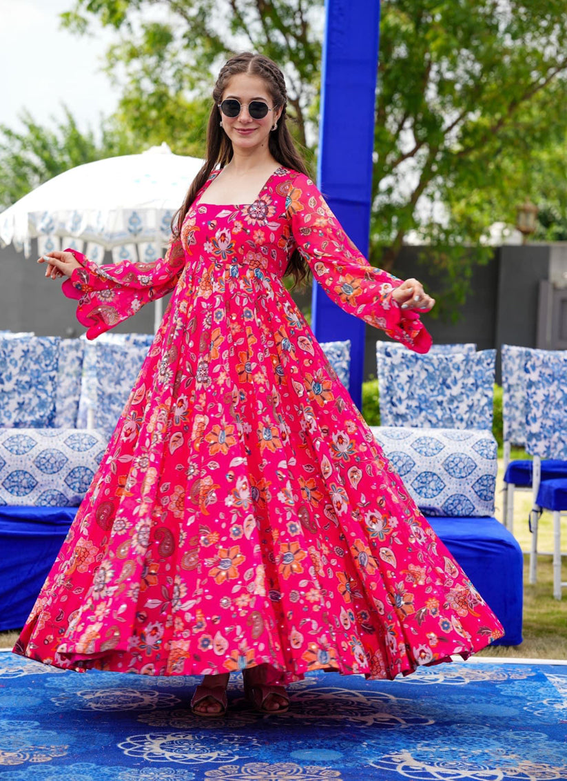 Rani Pink Heavy Georgette Digital Printed Gown