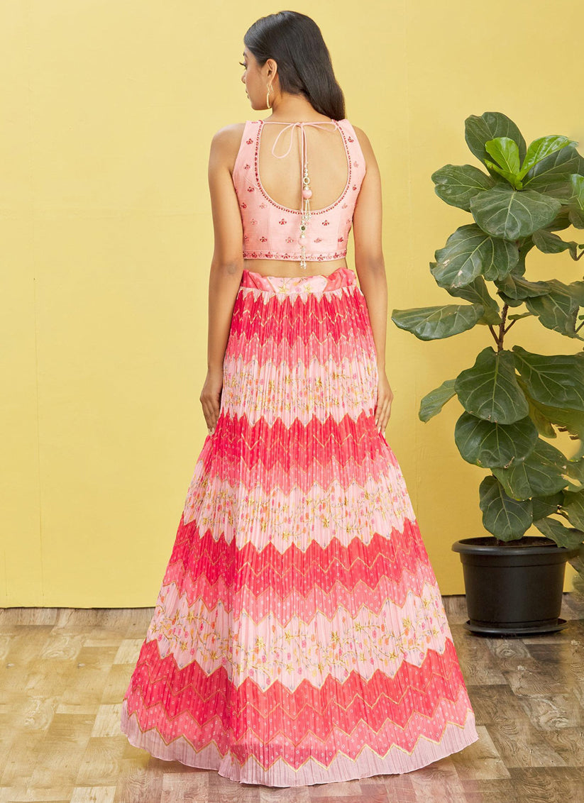 Cherry Pink Chinnon Designer Lehenga Choli Set