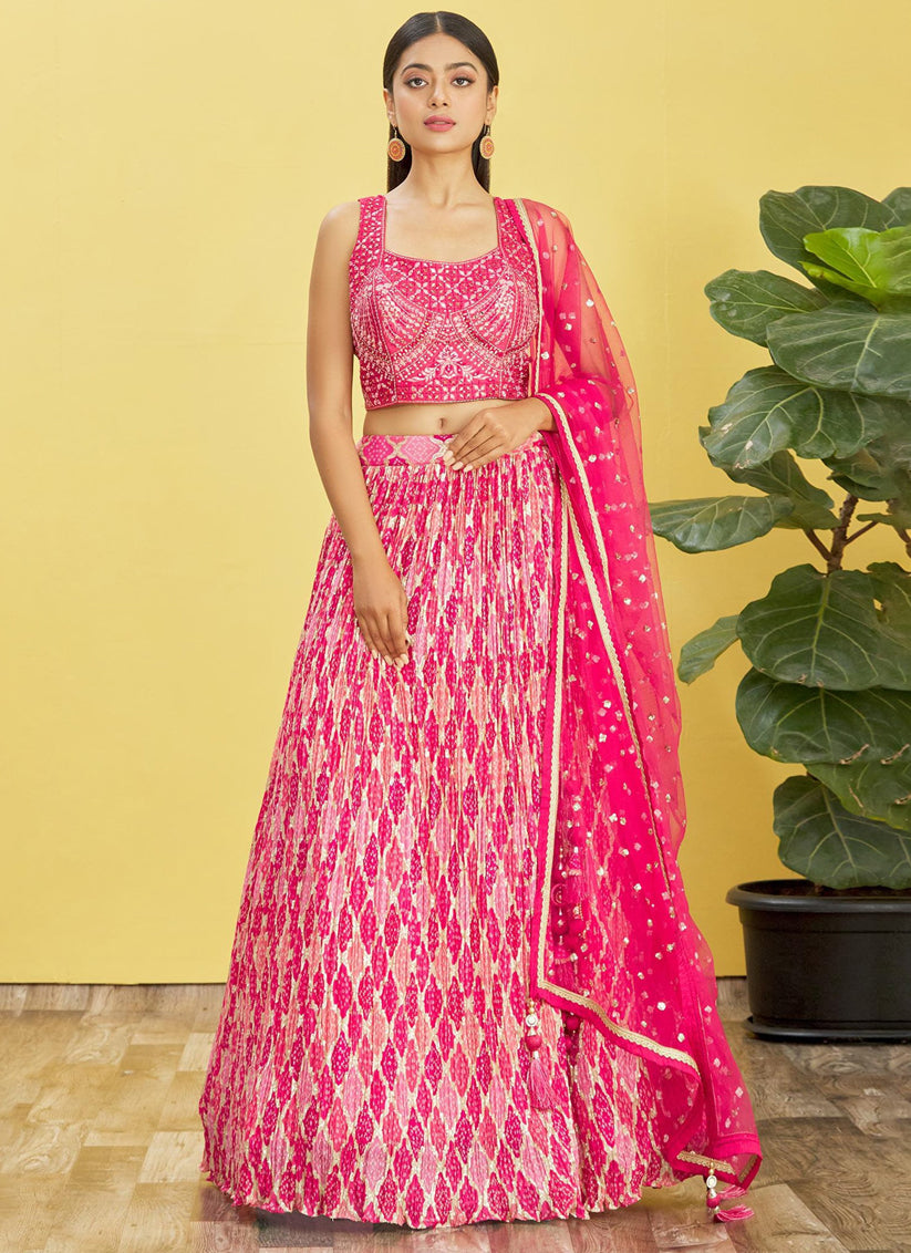 Rani Pink Chinnon Designer Lehenga Choli Set