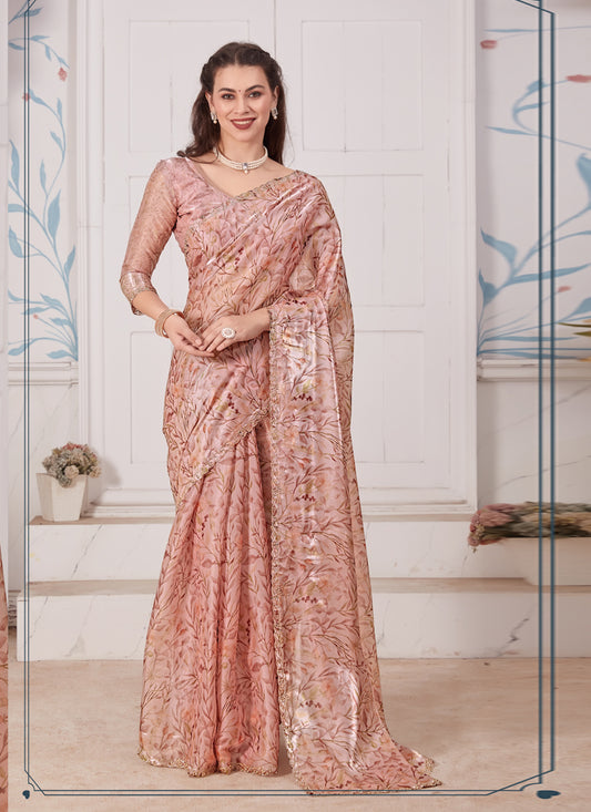 Peach Embellished Party Wear Saree