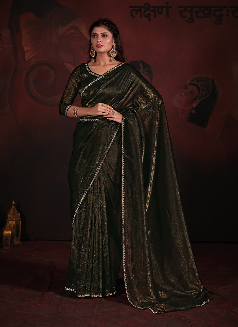 Black Embellished Crushed Zari Fabric Saree