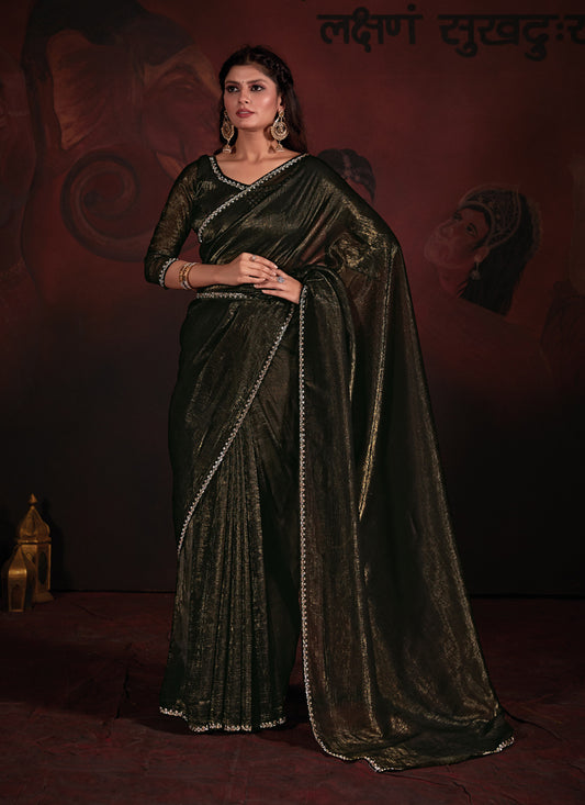 Black Embellished Crushed Zari Fabric Saree