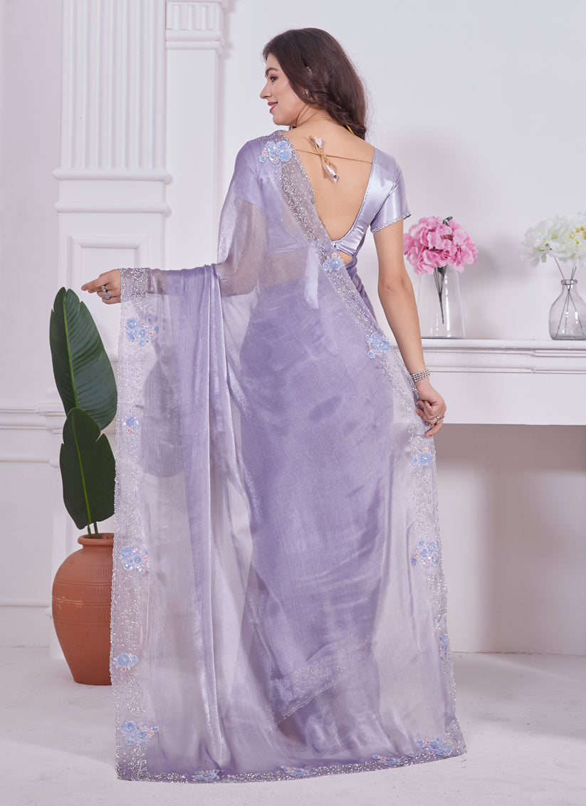 Lavender Embellished Silk Designer Saree