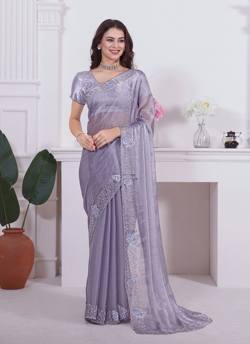 Lavender Embellished Silk Designer Saree