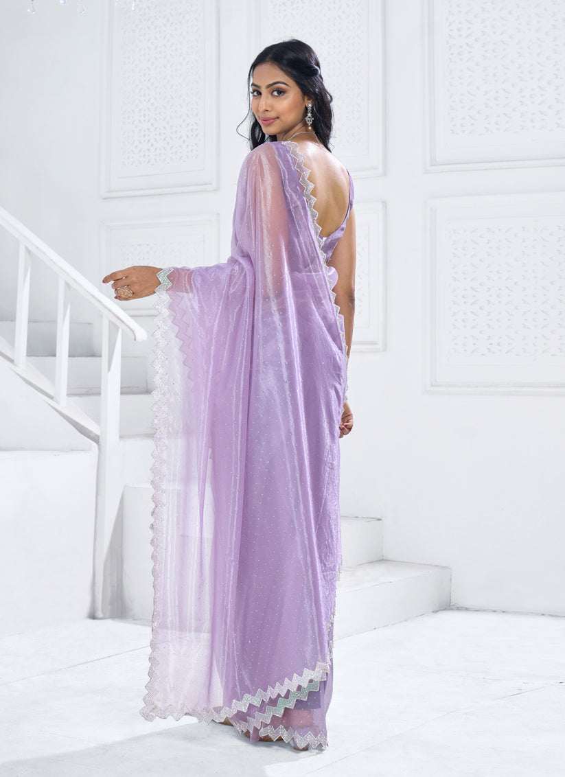 Lavender Embellished Organza Saree