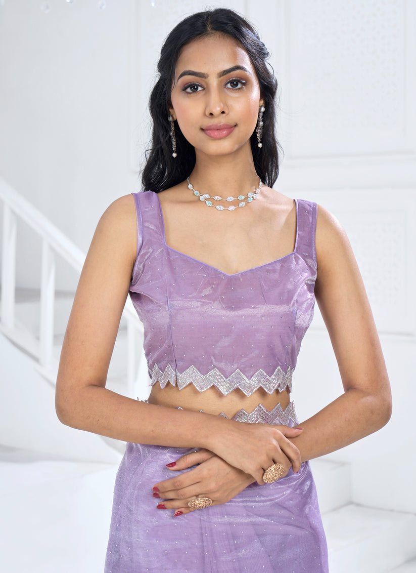 Lavender Embellished Organza Saree