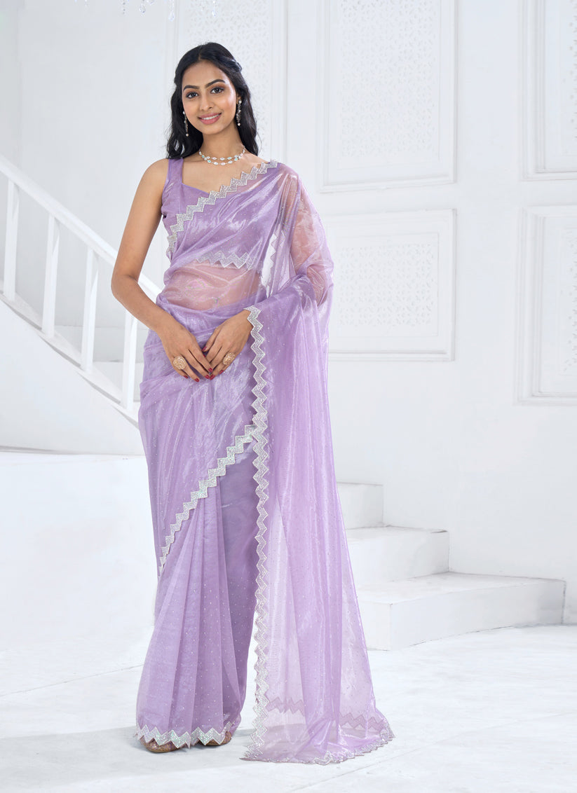 Lavender Embellished Organza Saree