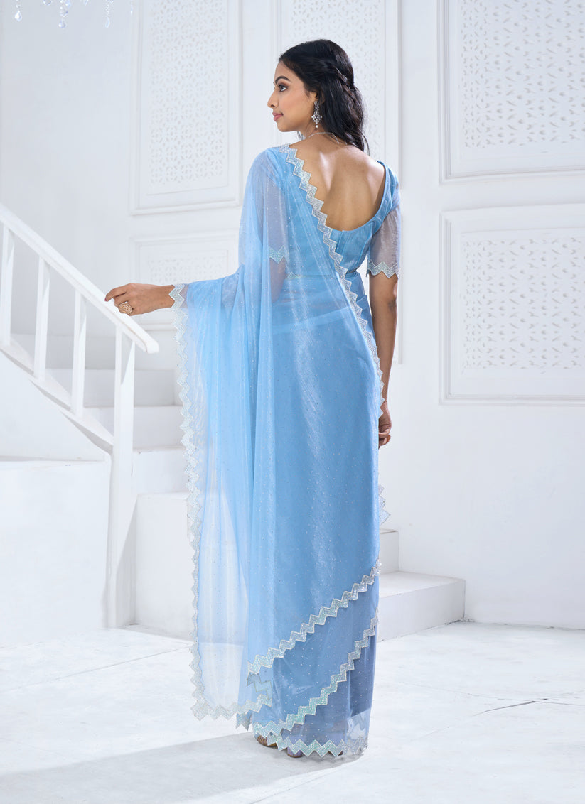 Sky Blue Embellished Organza Saree