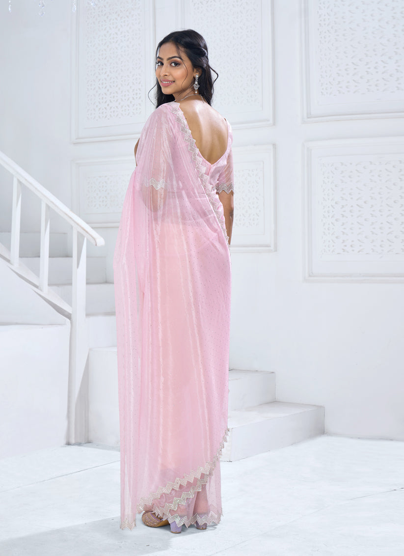 Blush Pink Embellished Organza Saree