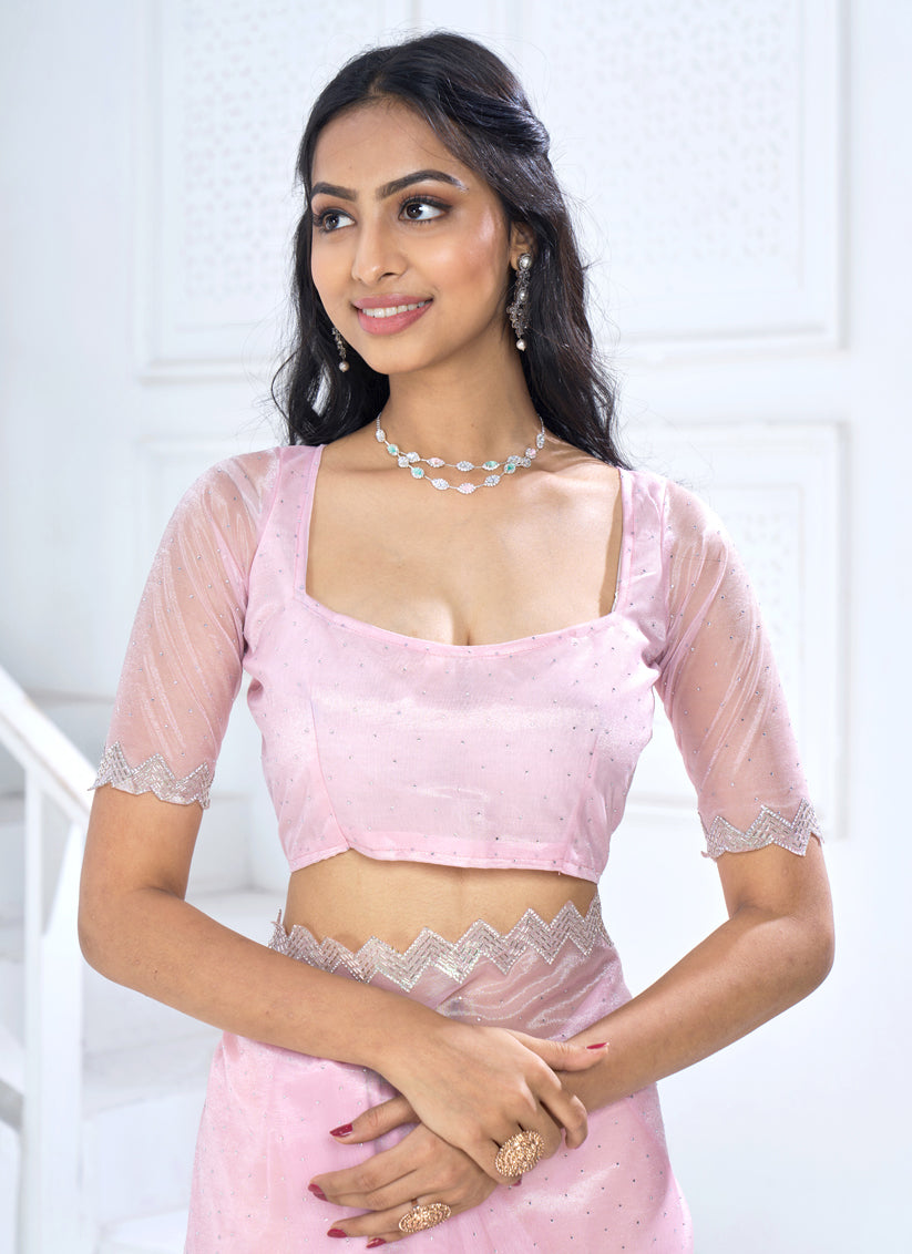 Blush Pink Embellished Organza Saree