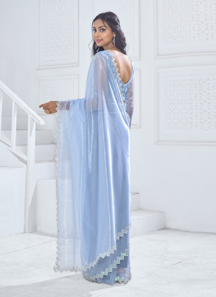 Powder Blue Embellished Organza Saree