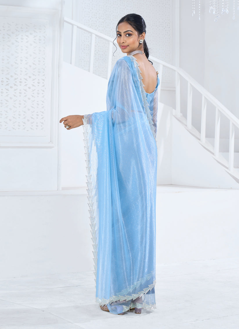 Sky Blue Organza Party Wear Saree