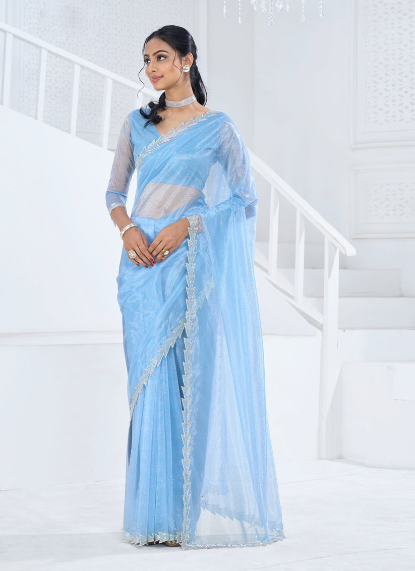 Sky Blue Organza Party Wear Saree