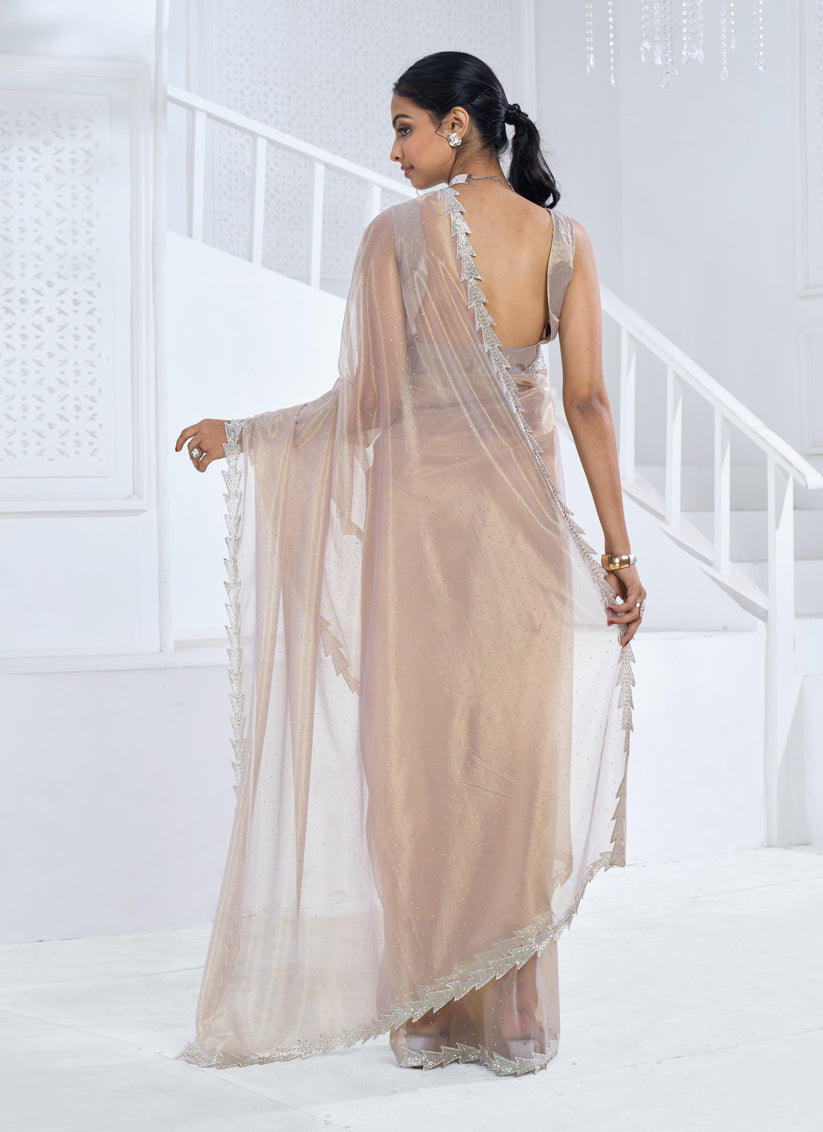 Cream Organza Party Wear Saree