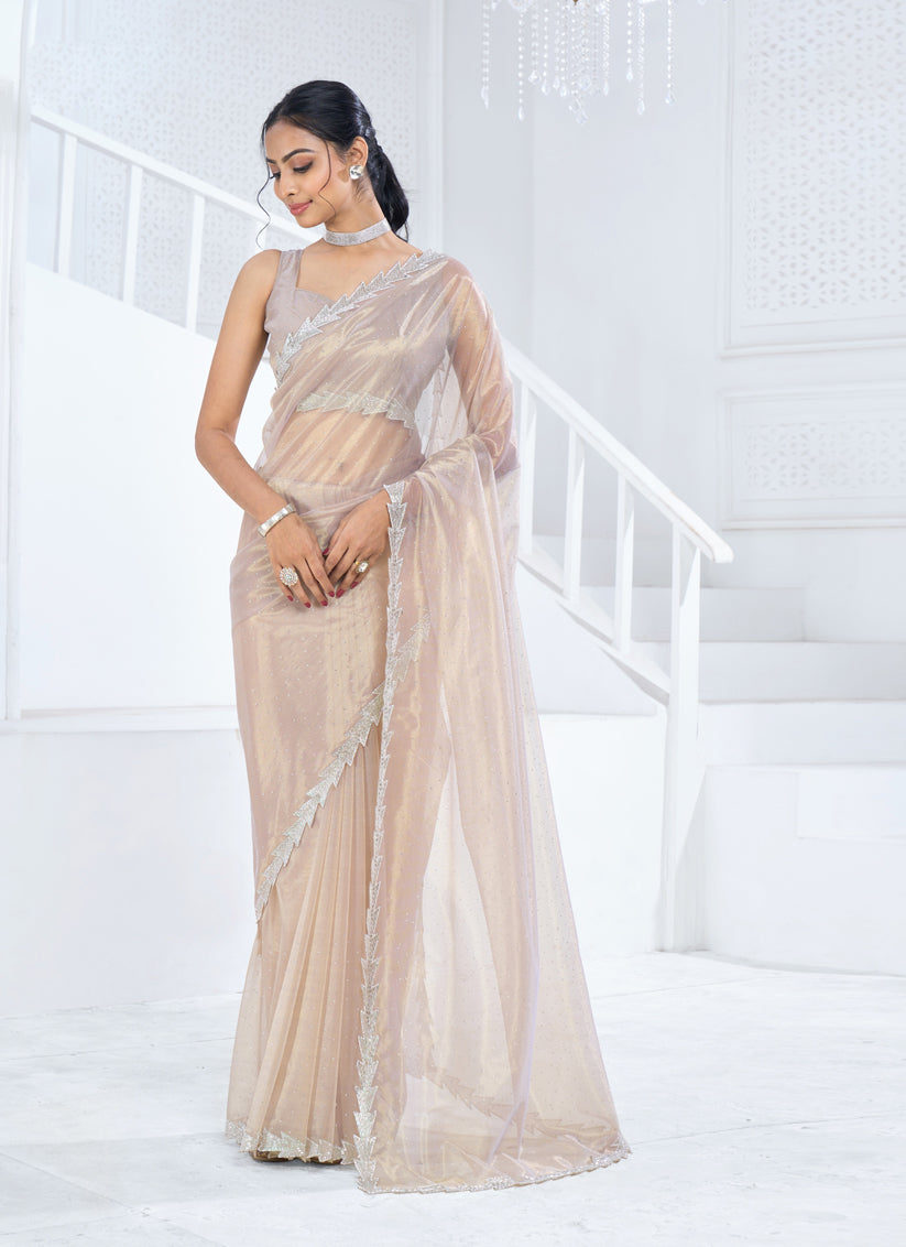 Cream Organza Party Wear Saree