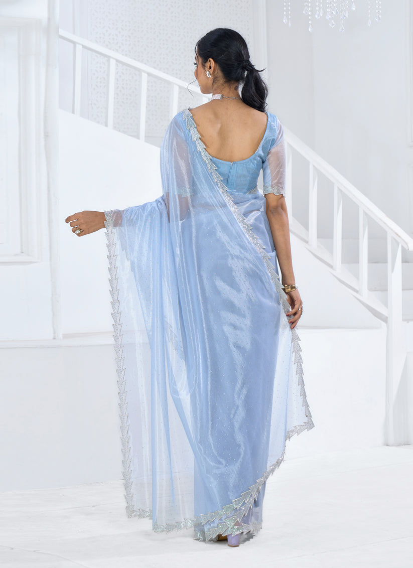 Sky Blue Organza Party Wear Saree