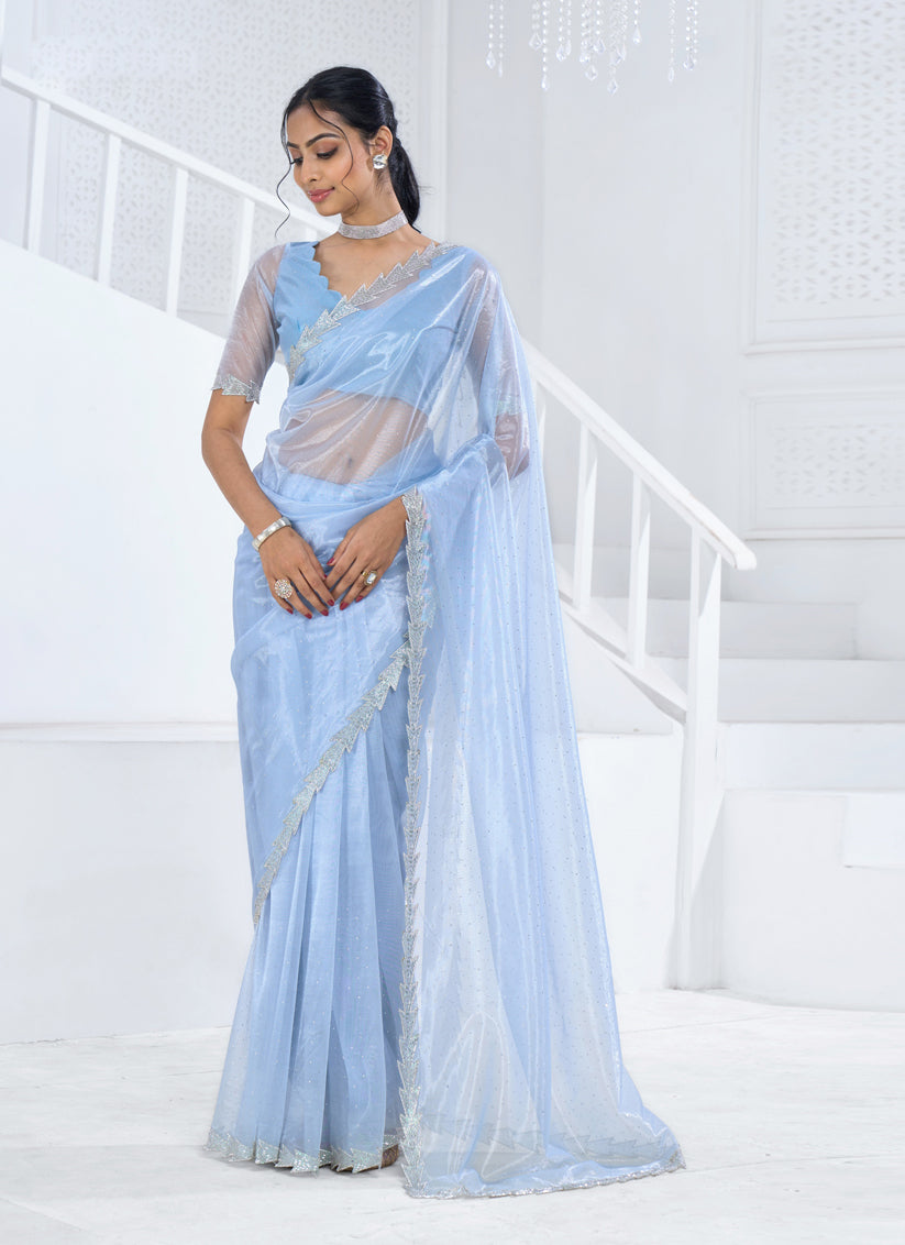 Sky Blue Organza Party Wear Saree