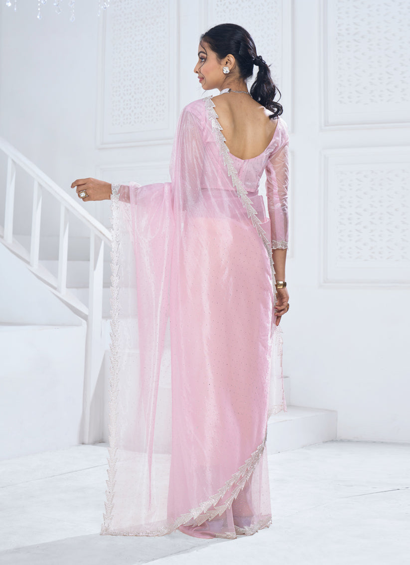 Rose Pink Organza Party Wear Saree