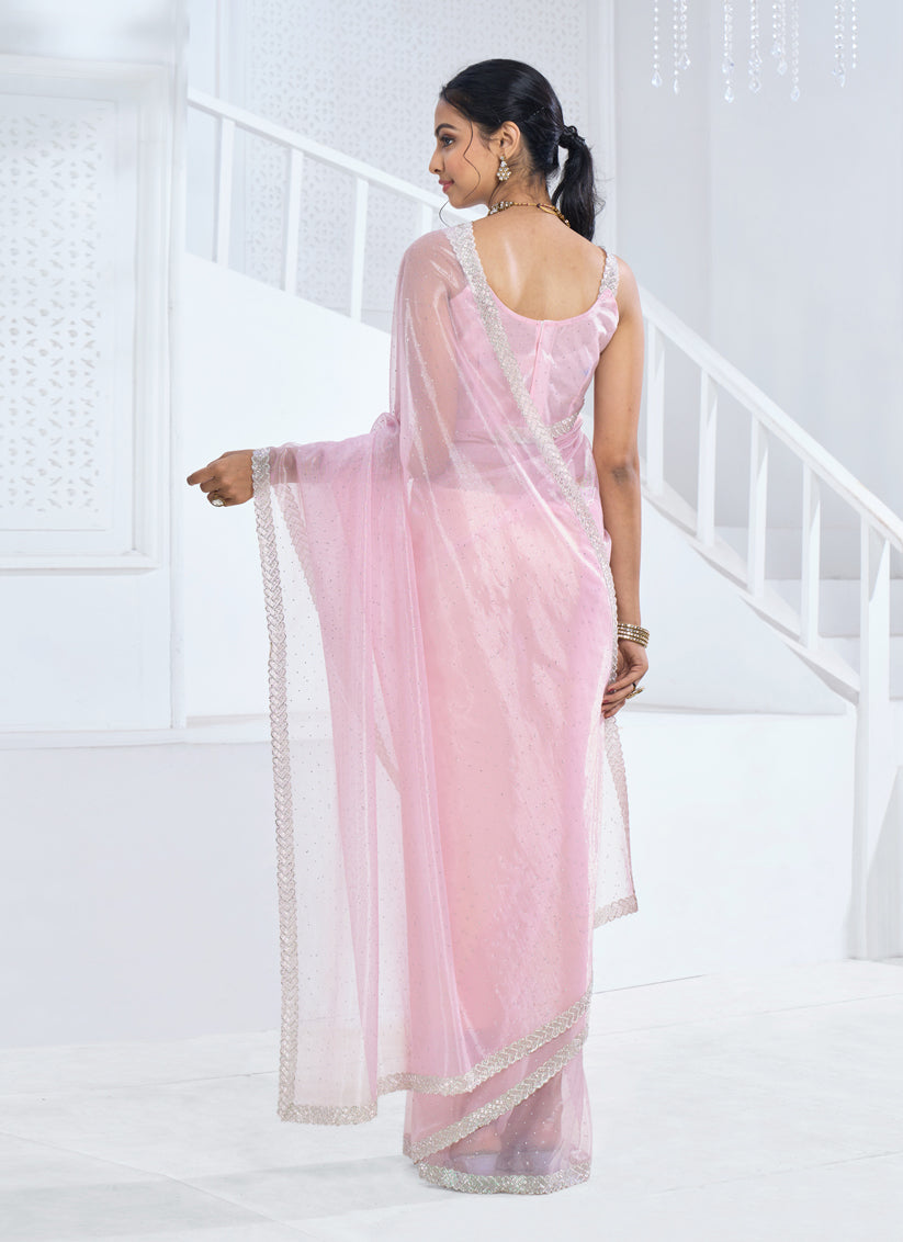 Blush Pink Embellished Organza Saree